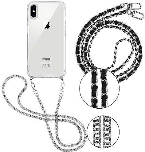 Pnakqil 2 Stück Handykette Kompatibel mit Apple iPhone XS Max 6,5 Hülle mit Band, Handy Kette Kordel zum Umhängen Necklace Harte Handyhülle, Trasparente TPU Bumper Stoßfest Smartphone Case, Lanyard 5