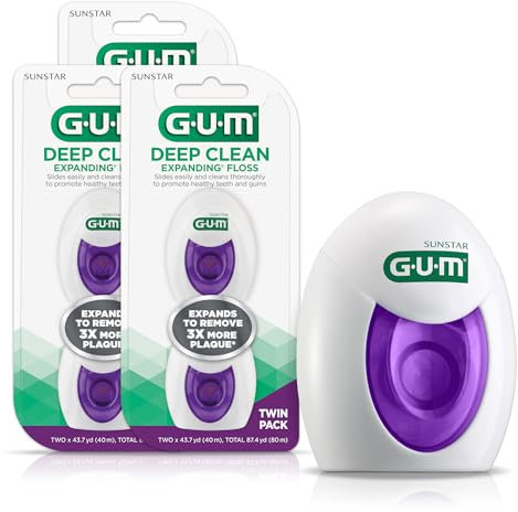 GUM Deep Clean - Filo interdentale espandibile, cerato, efficace rimozione della placca per denti stretti, non aromatizzato, 2 ct (3 pezzi)