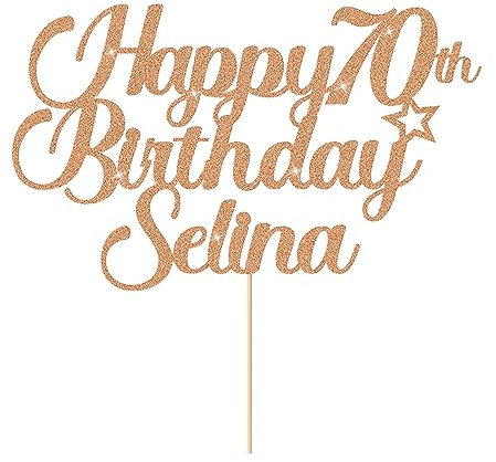 Personalised Happy Birthday Cake Topper Cake Decorations Double Sided Glitter Cake Toppers Custom Gifts for Women Men Friend with Any Age Name on 1st 10th 20th 30th 40th 50th (Rose Gold)