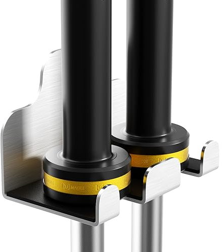 JNIHEEP Langhantelhalter, Wandregal mit 2 Stangenhaltern zum Aufhängen von olympischen Langhanteln, Curlstangen, Ketten, Widerstandsbändern usw., hält unter 33 mm Stangengröße (Silber)