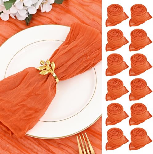30 Stück Mullservietten 50 cm, Gaze-Käsetuch Vintage-Boho-Stoffservietten, Großpackung für Partys, Hochzeiten, Empfänge, Brautpartys, Tischdekorationen – Rostorange