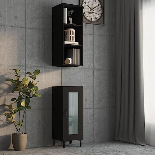 ZQQLVOO Wandregal Küchenregal Bücherregal Sideboard Wohnzimmer Wandschrank Schwarz 34,5x32,5x90 cm Holzwerkstoff für Wohnzimmer Küche Büro Badezimmer