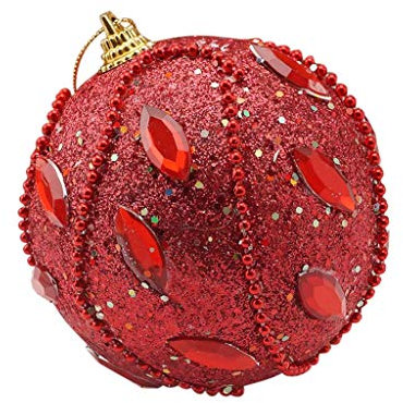 Weihnachtsbaumkugeln Rot Glänzend Weiß Dekoration Weihnachtskugeln Glitter Christmas Ornament 8CM Ball Strass Dekoration Aufhänger Schaukelsack Baumschmuck Weihnachten Weiße (Red, One Size)