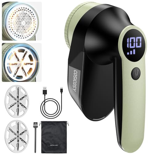 Fabric Shaver, Cosicosy Lint Remover Debobbler Rechargeable Clothes Shaver LED Digital Display Bobble Remover for Clothes with Large Container Adjustable 3 Speed Lint Shaver (3 Blades Included)