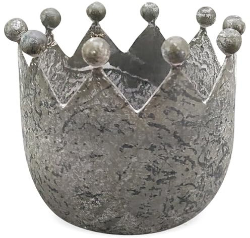 matches21 Wunderschöner Kerzenständer für Stabkerzen Krone im Vintage Style - Kerzenhalter Krone als Wohnzimmer Deko aus Metall in grau - Kerzenleuchter mit Griff in 8 x 8 x 6 cm