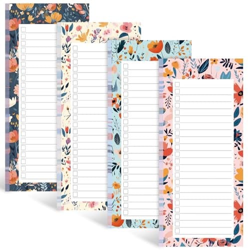 Koogel 4 Pack Magnetic Shopping List Pad for Fridge, 200 Tear Off Sheets Magnet Notepad Grocery List Flower Theme Magnetic Notepads for to Do Lists, Shopping, Locker, Filing Cabinet 21 x 9cm