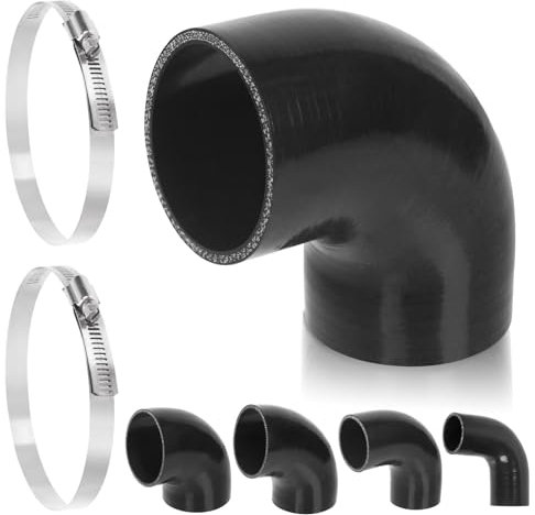 Swpeet 1 tubo flessibile in silicone rinforzato a 4 strati da 76 mm con gomito a 90 gradi con 2 morsetti a T in acciaio inossidabile 304 da 72-95 mm, kit di fascette stringitubo per autoveicoli in