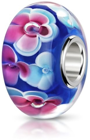MATERIA by Matthias Wagner Glas Beads Charms Silber 925 Blüten blau pink für Damen 900