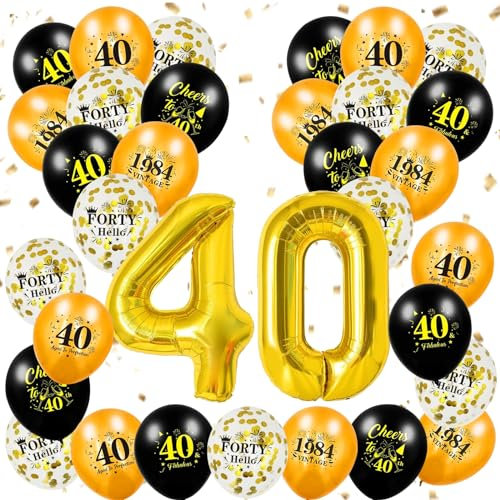TECHEEL Luftballon 40 Geburtstag Deko 40 Geburtstag Männer Frauen Luftballon Vintage 40 Luftballon 1984 Luftballons Schwarz Gold Deko 40. Geburtstag Konfetti Luftballons Birthday Party Decorations