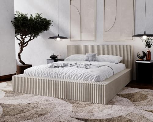 Emporius Doppelbett 200x200 Buffy - Polsterbett mit Dicker Schaum, Lattenrost, Bettkasten - Schlafzimmerbett 200x200, Design Bett (Hellgrau - Vito 07)