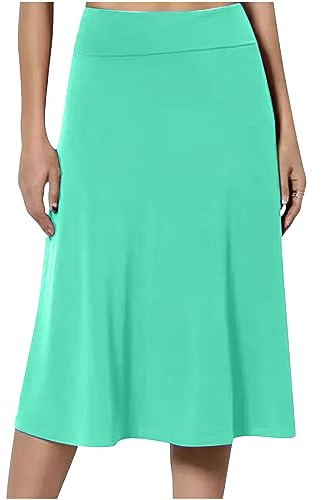 NSICBMNO Green Skirts for Women UK Long Pleated Skirts Midi Flared Tennis Golf Summer Pencil A Line Midi High Waisted Pull On Skirt