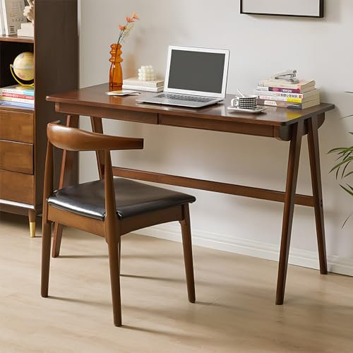 Cttasty Computertisch, Massivholzschreibtisch, Moderner Holz-Studier-Arbeitstisch, Schreibtisch für Heimbüro, Vintage Kleiner Schreibtisch für Schlafzimmer, 74 x 100 x 55cm