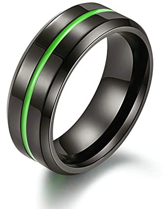 Lieson Männer Ringe Edelstahl Partnerringe, 8MM Rillen Linie Grün Verlobungsringe Freundschaftsringe Eheringe Hochzeitsringe für Herren Schwarz Größe 62 (19.7)