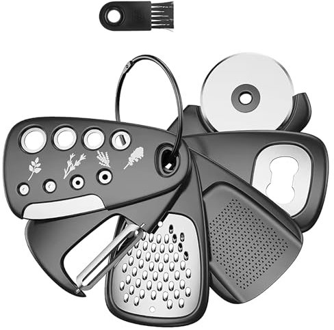 6en1 Gadgets de Cocina Portátil, Utensilios de Cocina de Acero Inoxidable Rallador de Queso Pelador de Hierbas Abridor de Botellas Pelador de Frutas Suministros de Cocina para RV Inicio Camping