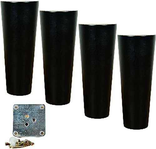 Möbelfüße Füße Set Aus 4 Holzmöbel Beinen, Massive Holzverjüngungsmöbel Ersatzfüße Für Couchsofa Schrank Ottoman Tv -Schrankbett Esstisch Mit Montageplatte, Schrauben/Black/6Cm/2.4In