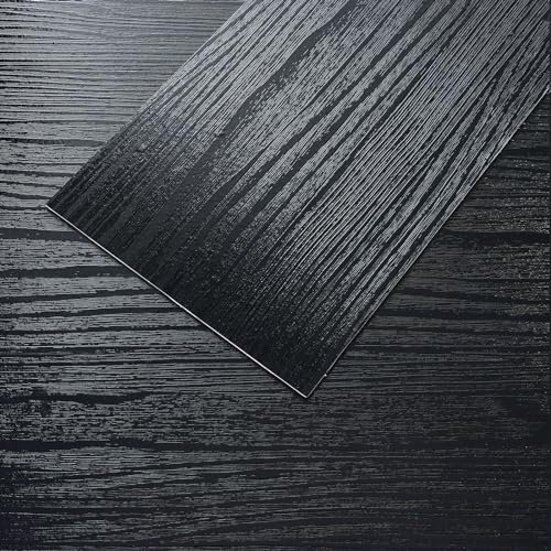 VEELIKE Pavimento in PVC Effetto Legno Nera 16 Pezzi Piastrelle Adesive Cucina Pavimento PVC Adesivo Nero Mattonelle Adesive Cucina Bagno Impermeabile Camera da Letto Pavimento Garage 1.8mm 90cm×15cm