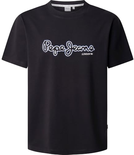 Pepe Jeans Dorian Tee T-Shirt für Herren, Schwarz (Black), Größe L, Schwarz (Black), L