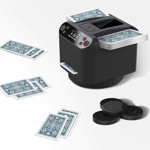 WTTTTW Tragbarer automatischer Kartenmischer und Kartengeber, elektrischer Pokerautomat, wiederaufladbarer und Ferngesteuerter Kartenausgeber für UNO, Blackjack, Poker, Texas Holdem, schwarz