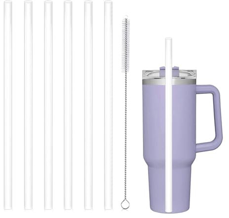 6 Replacement longStraw for 40oz/30oz Stanley Cup, Reusable PE Straws with Cleaning Brush, Replacement Long Straws Washable Eco-Friendly BPA-Free for Smoothie, Milkshake, Cold Drinks