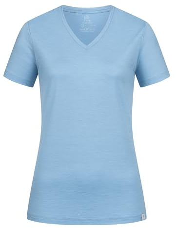 TOM FYFE Premium Merino T-Shirt V-Ausschnitt Damen Steel Blue/XL aus 100% Merinowolle – geruchshemmend, atmungsaktiv – Made in Europe