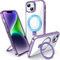 3-in-1 [Magnetic+Kickstand+Ring Holder] for iPhone 13/ iPhone 14 Case Stand Ring Holder Compatible with MagSafe, Military Shockproof Protective iPhone 13/14 Case Kickstand Cover Clear, Purple Edge