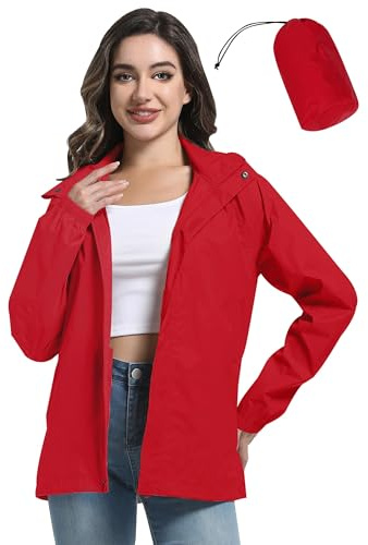 ATLASLAVA Regenjacke Damen Dünne Faltbar Fahrradjacke Wasserdicht Leicht Outdoorjacke mit Kapuze Fahrrad Wandern