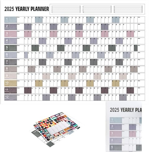 2025 Wandkalender - Jahresplaner 12 mit Aufklebern | Offizieller Zeitplan für Familie, Kinder, Büro | Planer von Januar bis Dezember 2025 für eine einfache Verwaltung des