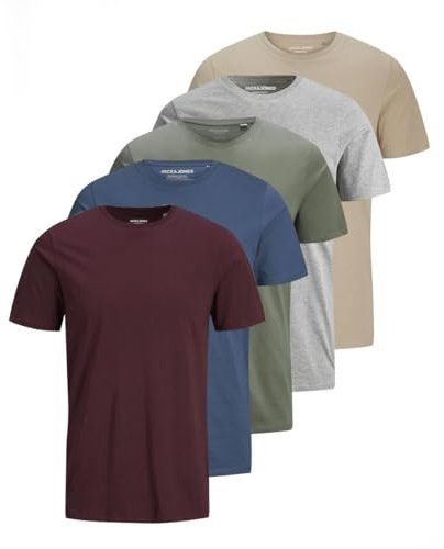 JACK & JONES Herren JJEORGANIC Basic Tee SS O-Neck 5PK Pack D (Crockery, PR, LGM, Denim Blue, Agave Green), XXL