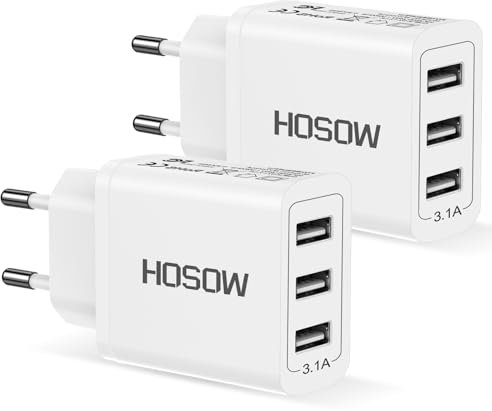 Chargeur USB Multiple 2Pack, Prise USB Multiple 3-Port 15W/3.1A Chargeur Adaptateur Secteur Rapide Telephone pour iPhone 16/15/14/13/12/11/XS/X/8/7/6, Samsung Galaxy S25/S24/S23/S22/S21,Xiaomi,Huawei