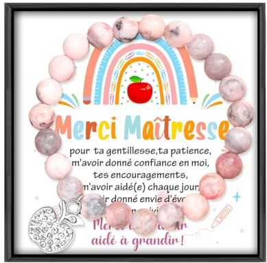 HOWAF Cadeau Maitresse d'école, Bracelet & Petite Carte Maîtresse, Coffret Cadeau pour Cadeau Fin d'Année Maitresse, Cadeaux Maîtresse, Cadeaux d’Anniversaire ou Noël