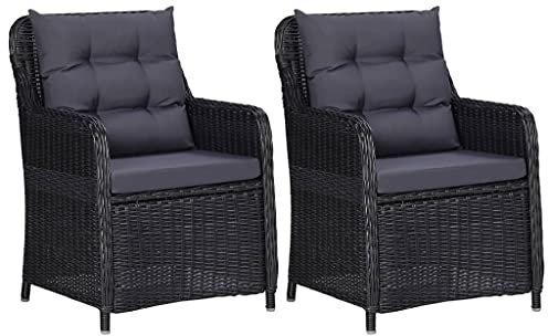 Utiny Gartenstühle Gartensessel Rattansessel Korbsessel Rattan Sessel Outdoor 2 STK. mit Auflagen Poly Rattan Schwarz