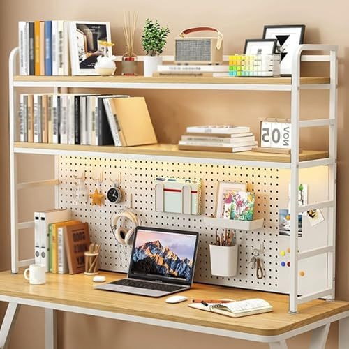 Ahtadums Multipurpose Countertop Hutch Bookshelf - 2 Tier Desktop Bookshelf Desk Bookcase, Desk Storage Organizer Rack For Office Home Dormitory (White, 90cm)