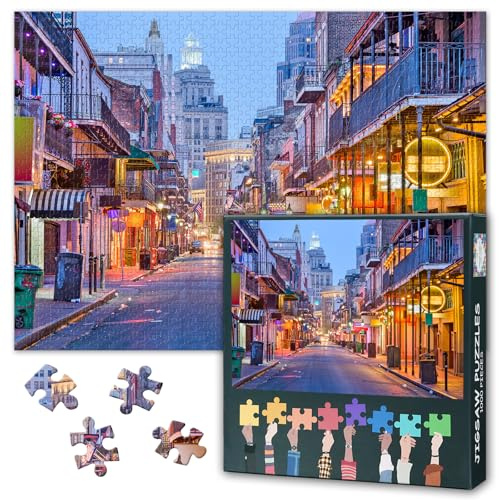 Jigsaw Puzzles 1000 Pieces for Adults - Bourbon St, New Orleans Puzzle | USA Cityscape of Bars and Restaurants at Twilight Art Design for Gifts from Friends and Family 27.5 x 19.6/70 * 50cm