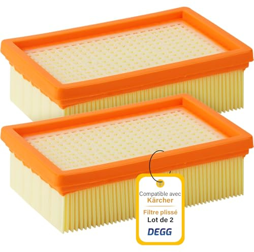 DEGG® Filtres Plissés, Compatible avec Kärcher, 2 Pièces | Filtre de rechange 2.863-005.0, Filtre plissé plat, Filtre pour aspirateur, Accessoires pour aspirateur, Ajustement parfait