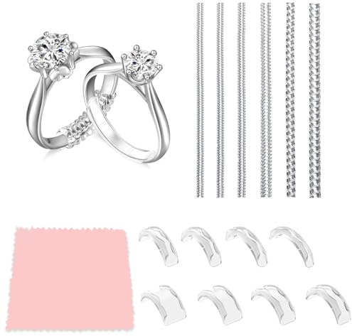 Regolatore di dimensioni dell'anello, regolatore invisibile di dimensioni dell'anello in 14 pezzi, rondelle e fermi, riduce le dimensioni di 0,5-1,5, adatto per anelli da uomo e da donna da 1 a 9 mm