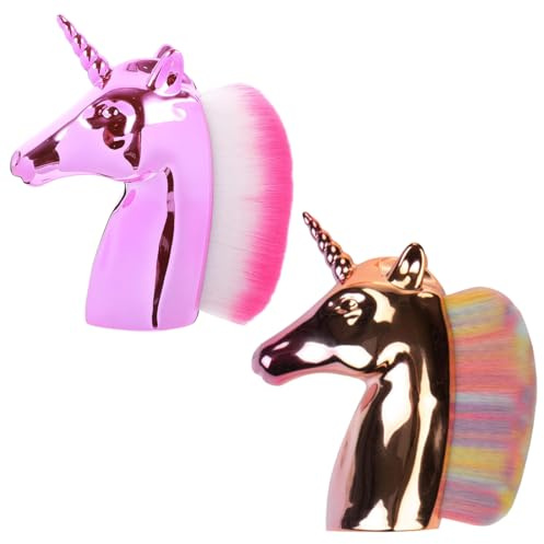 2 Pièces Pinceaux à maquillage Rainbow Horse pour fond de teint liquide, poudre, blush, anti-cernes, fard à paupières, contour du visage