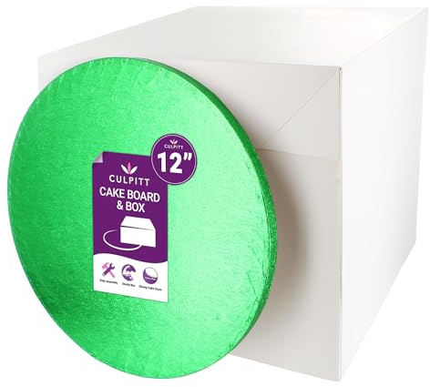 Culpitt 12 (30.5cm) Green Board & Extra Tall Box Set | Green Board & Extra Tall White Box, Fits 10 Sponge Or 9 Fruit Cake, Easy To Assemble