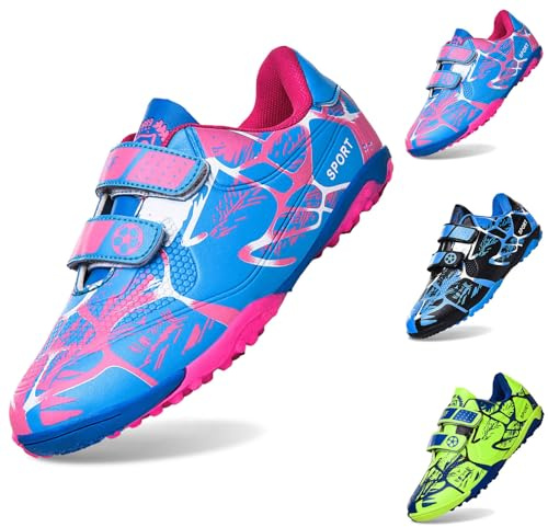 Zapatos deportivos para niños, zapatos de fútbol para jóvenes, tacos de para jóvenes, suela plana, superficie de cuero, zapatos de entrenamiento para niños de escuela primaria, 01 Rosa, 33 EU