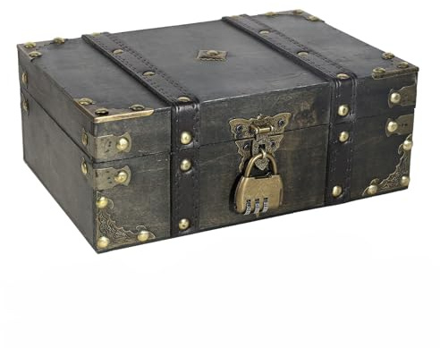 Aevorant Schatztruhe Holz - Schatzkiste Kindergeburtstag, 24 X 17 X 9,5cm Vintage Box Mit Schloss, Spardose Schatztruhe, Geschenke für Geburtstage Und Weihnachten
