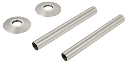 VANCOCO 2 Pack Satin Nickel 130mm×18mm Radiator Pipe Sleeves | Radiator pipe sleeves & collars set, 130mm x 15mm, decorative pipe covers for central heating radiator pipework.
