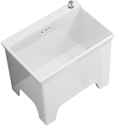 Lavandino in ceramica con lavabo, scarico a bottone, lavandini per lavanderia, bagno, garage e esterni (X-Small)