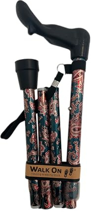 Folding Walking Stick, Arthritis Support Aid With Ergonomic Handle, Various Patterns