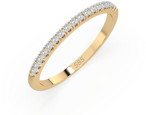 EDELIND Eternity Ring Gelbgold 585 mit 17 Diamanten 0.14 ct - Damenring aus Echtgold, Größe 72 (Ø23 mm), Ewigkeitring als Geschenk für Frauen mit Schmuckbox