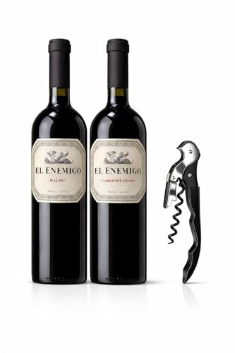 Pack El Enemigo Malbec + Cabernet Franc con Sacacorchos Profesional | Vino Tinto Argentino Premium Mendoza | Set Regalo 2 Botellas 750 ml