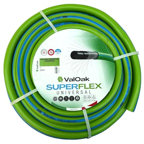 ValOak Superflex Universal Tubo Irrigazione Giardino 1 50 metri | PVC Atossico 5 Strati 12 Fili Antitorsione 24 Bar | Diametro 25 mm | Made in Italy