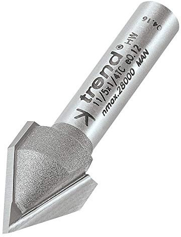 Trend Professional Chamfer V Groove Router Cutter, 60 Degrees Angle, 1/4 Inch Shank, 12.7mm Diameter and 10.3mm Cut Length, Tungsten Carbide Tipped, 11/5X1/4TC