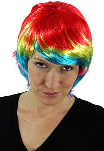 WIG ME UP - PW0047-Color Perücke Fasching Halloween BUNT Kurzhaar Bob Pardiesvogel