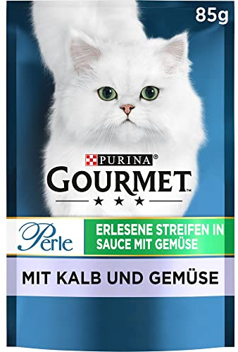 Gourmet PURINA Perle Erlesene Streifen mit Gemüse Katzenfutter nass, mit Kalb und Gemüse, 24er Pack (24 x 85g)