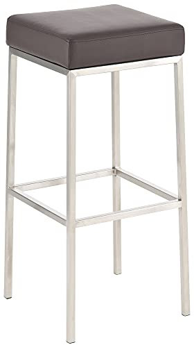 CLP Barhocker Montreal I Gepolsterter Barstuhl mit Kunstlederbezug I Tresenhocker mit Metallgestell, Farbe:braun, Gestell Farbe:Edelstahl