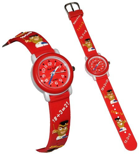 alles-meine.de GmbH 3-D Kinderuhr Eule Mathematik - Uhr Kinder Armbanduhr Silikon Eulen für Schule Rechnen Analog - Lernuhr Mathe